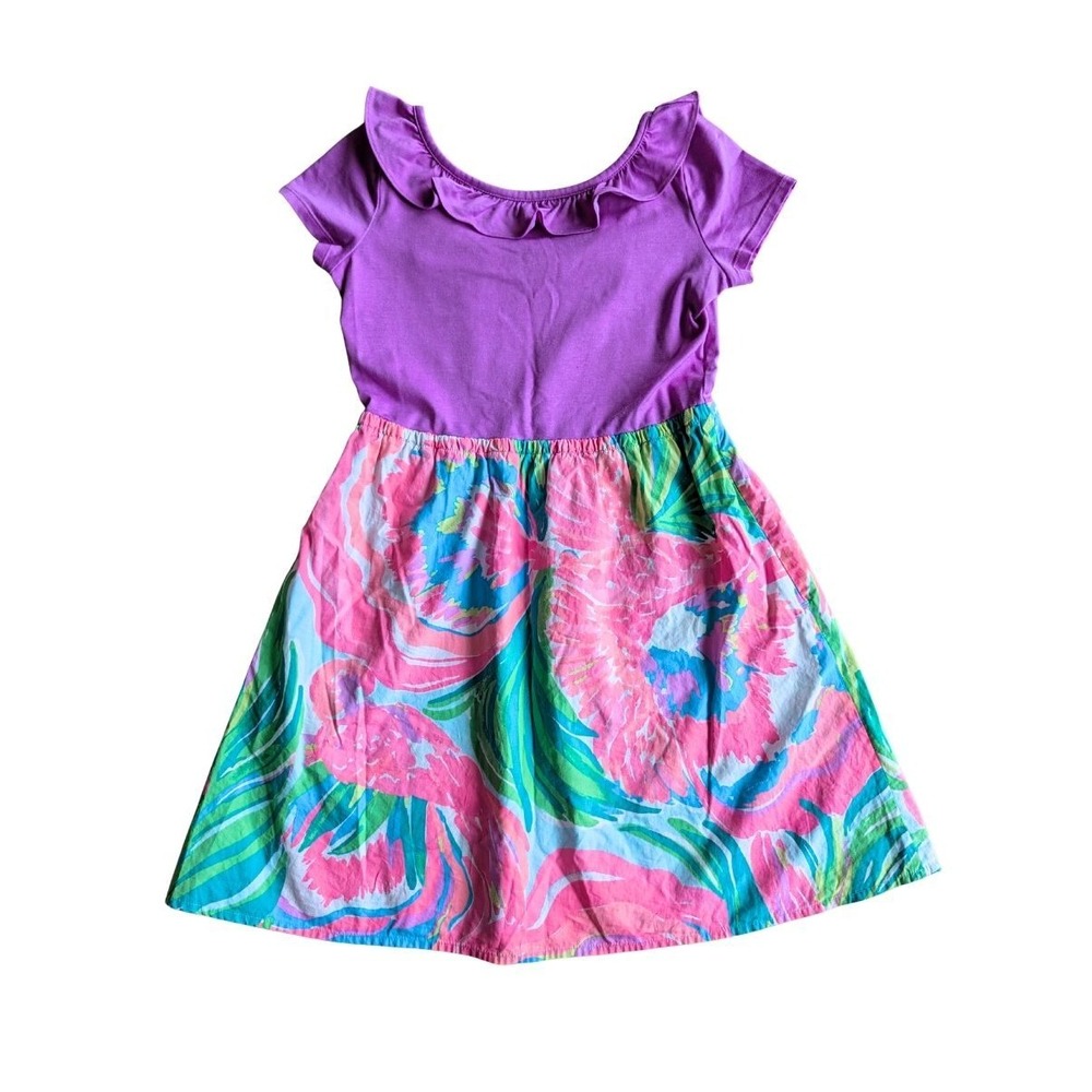 Lilly Pulitzer Girls Brit Dress Size L 8 10 Paradise Bound Floral Ruffle